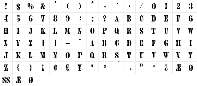 KingsrowThin Regular  glyph index