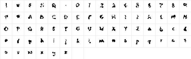Busted Pen Regular  glyph index
