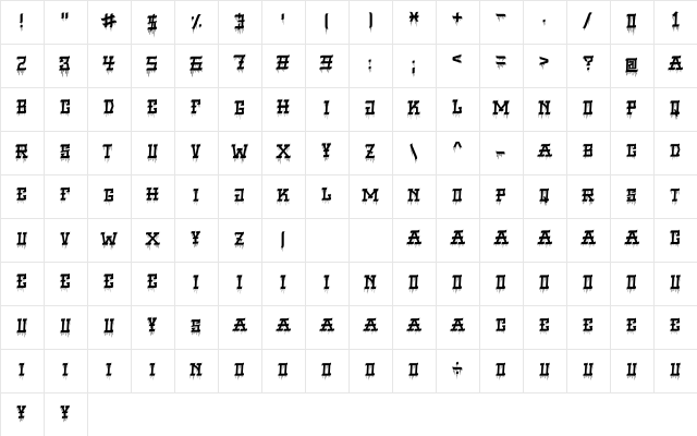 VIRGIL BLACK Driping Regular  glyph index