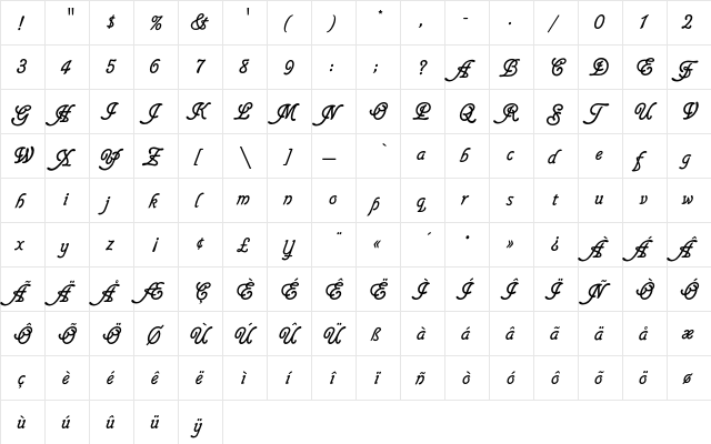 GlastonburyEF Regular  glyph index