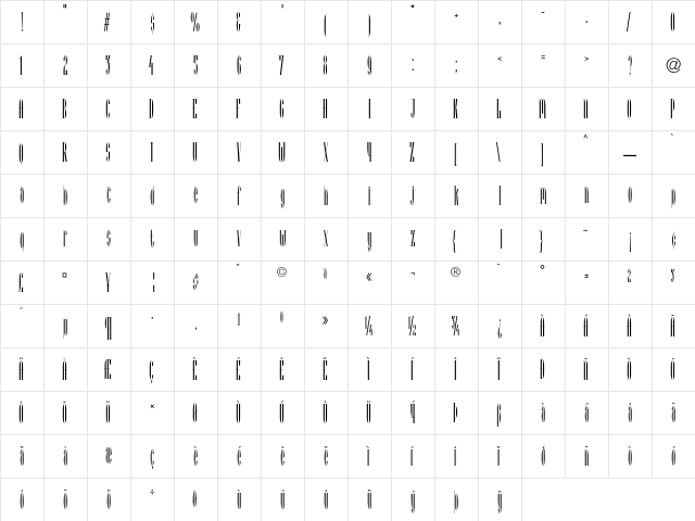 Arcadia Regular  glyph index