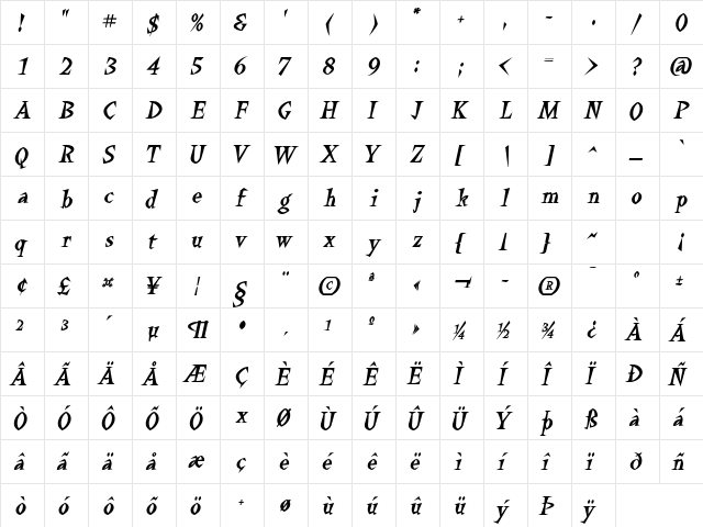 Quetzalcoatl BoldItalic  glyph index