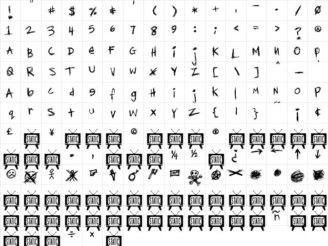 Diediedie Regular  glyph index