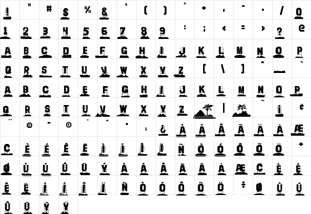 Hollywood Capital Hills Regular  glyph index