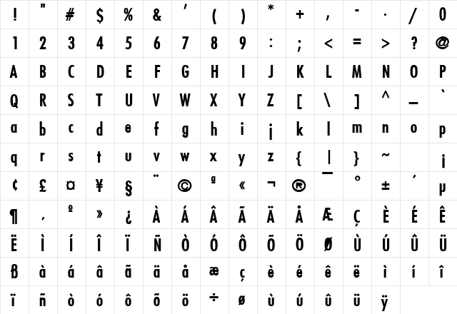 Fuji Bold  glyph index