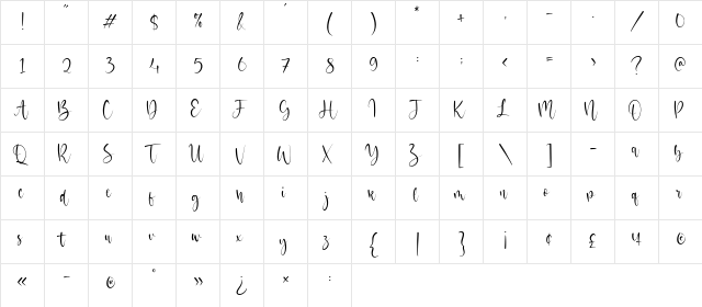 Oriental Dream Regular  glyph index