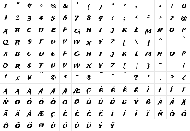 Protest Sign MF Regular  glyph index