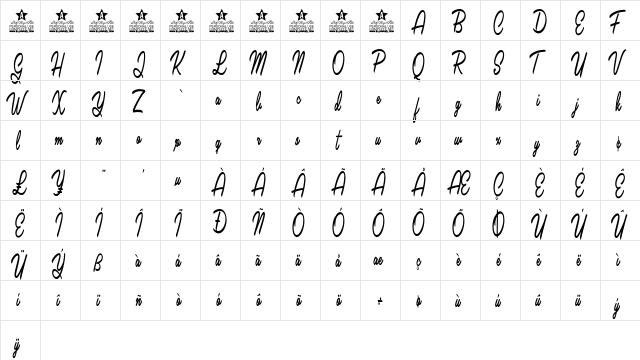 Lavelle Personal Use Regular  glyph index