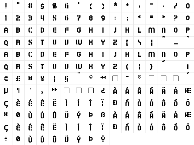 Exostencil Regular  glyph index