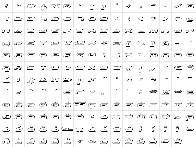 Drive 3D Italic Italic  glyph index