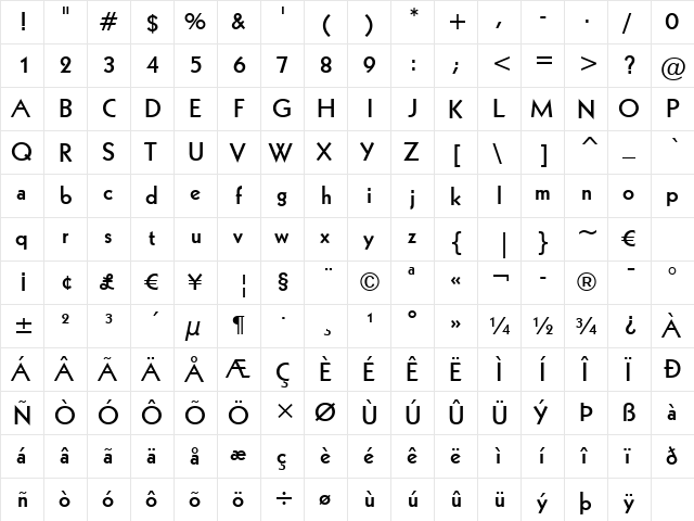 Geometr231 BT Bold  glyph index