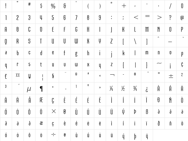Orbon ITC Regular  glyph index