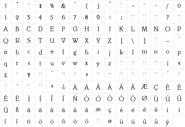 Belwe Mono Regular  glyph index
