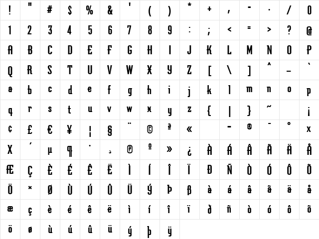 Graficz Bold  glyph index