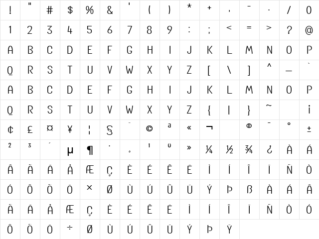 Instant Noodle Regular  glyph index