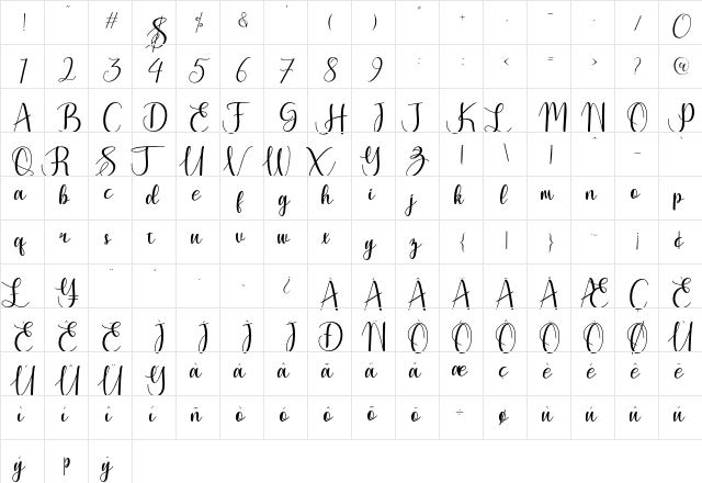 zubayda Regular  glyph index