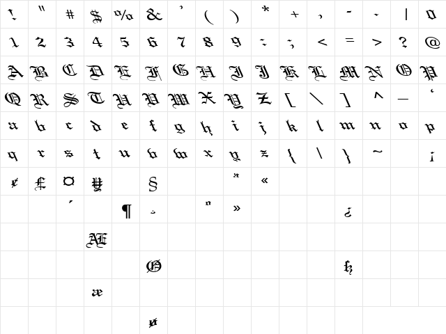 Captive Angel 3 Regular  glyph index