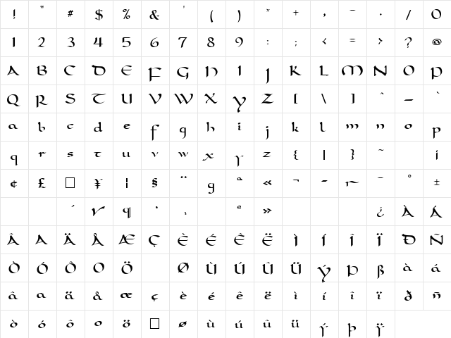 Carolus FG Regular  glyph index