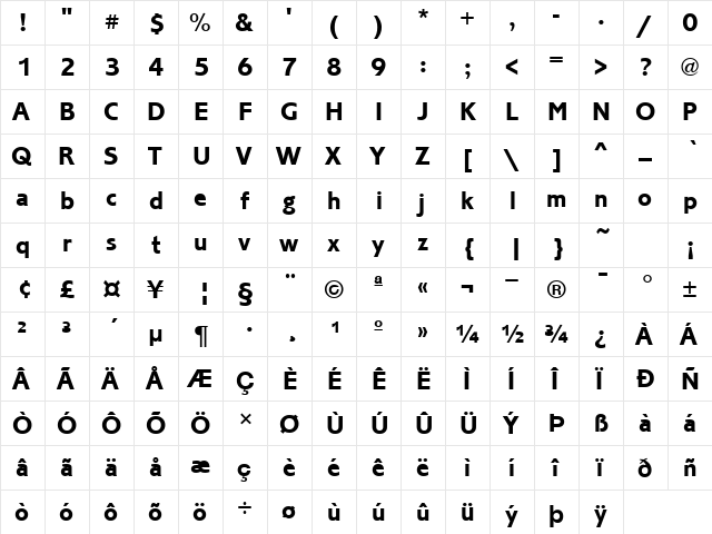 CoriSans Bold  glyph index