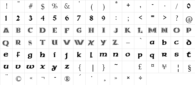 Pauls Celtic Font 3 Regular  glyph index
