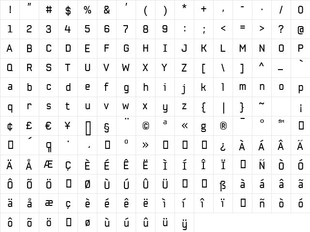 EAS Sans Regular  glyph index