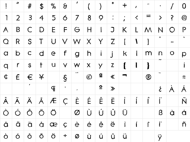 LiteraAntique Bold  glyph index