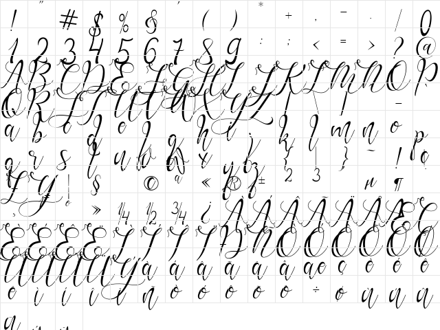 Gresthine Regular  glyph index