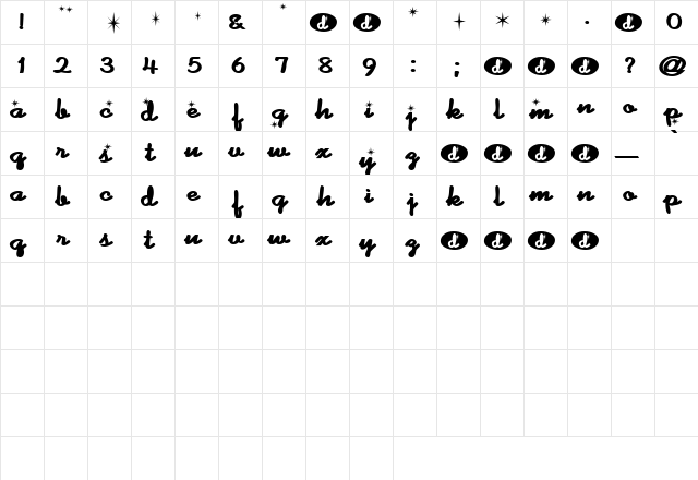 StarryEyes Regular  glyph index