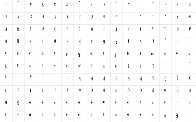 Rose Pertiwi Regular  glyph index