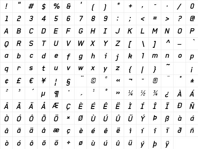 Baksheesh BoldItalic  glyph index