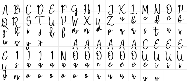 Mery Qolby Demo Regular  glyph index