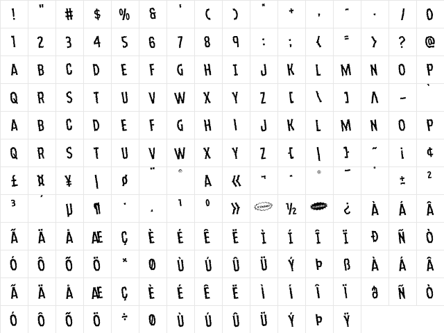 Ampire Rotated Regular  glyph index