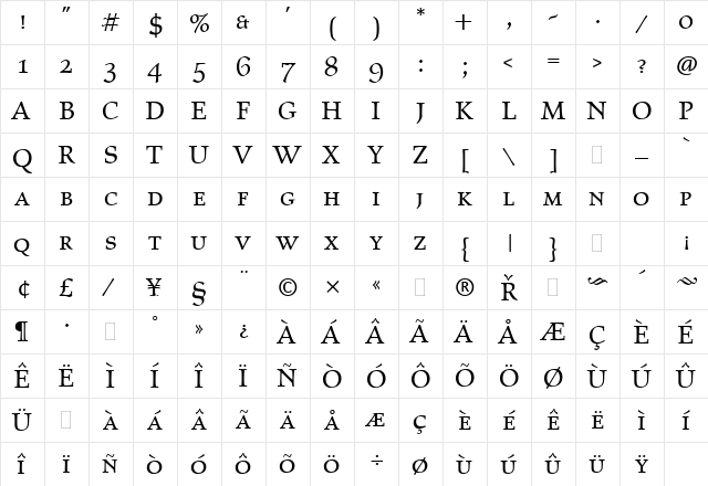 Elysium Small Caps LET Regular  glyph index