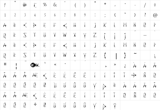 BRETAGNE Regular  glyph index