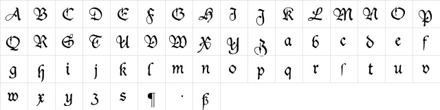 Duke Regular  glyph index