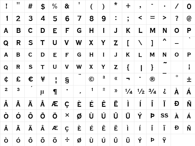 Copperplate-Cd Bold  glyph index