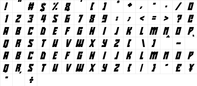 Beyond The Stars Italic  glyph index