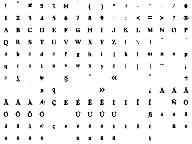 OSWALDblack Regular  glyph index