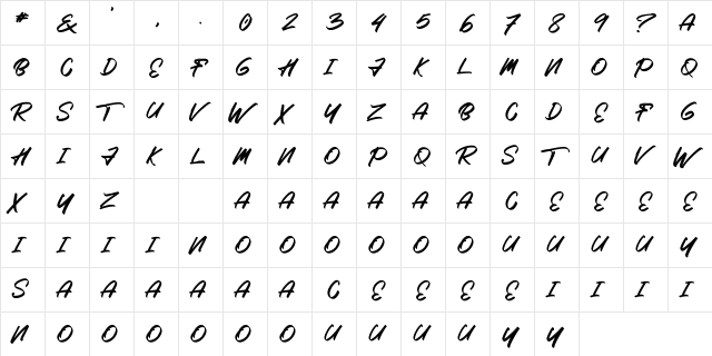 Roximura Regular  glyph index