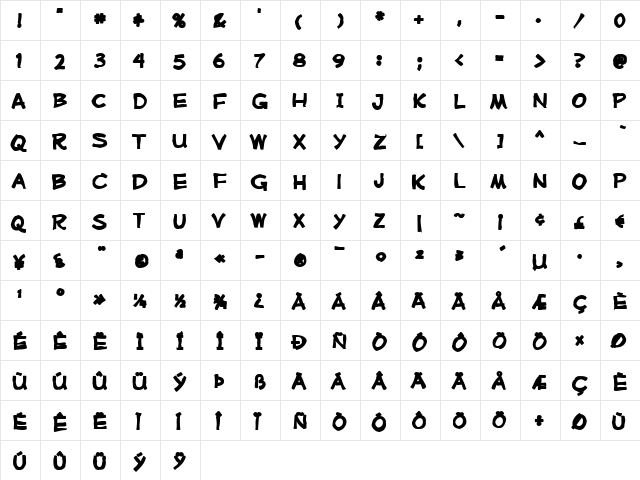 Mufferaw Ink Regular  glyph index