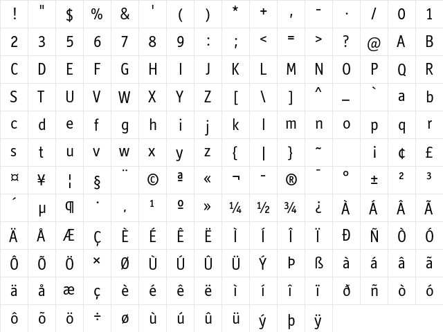 Officina Display ITC Std Regular  glyph index