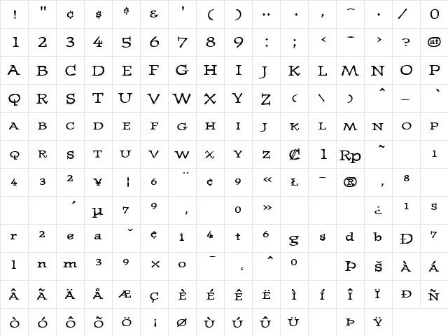 JournalUltraSmallcaps Regular  glyph index