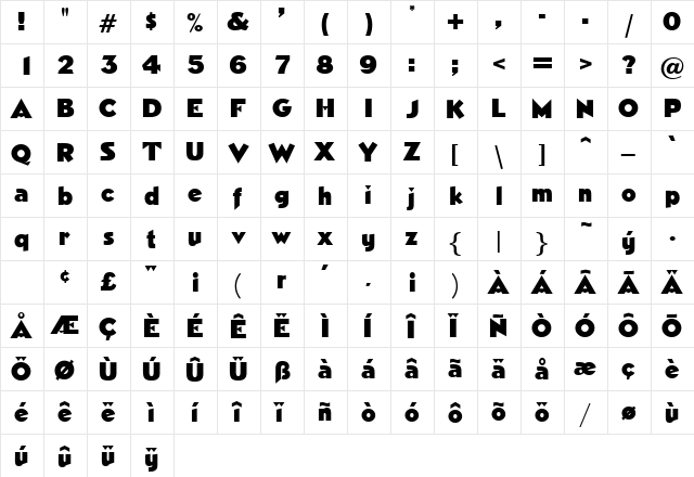 Neasden DB Regular  glyph index