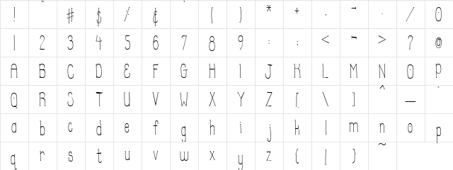 PC Petite Dot Regular  glyph index