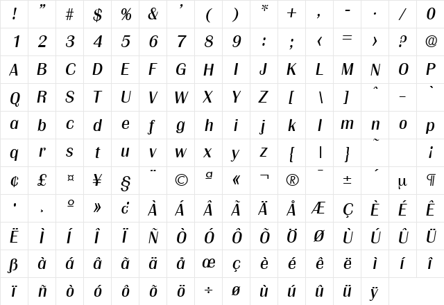 Grenoble-Serial RegularItalic  glyph index
