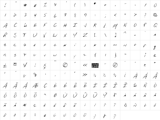 HuntersHand Regular  glyph index