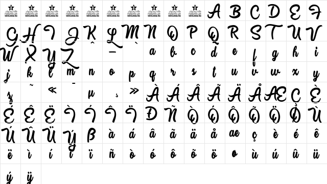 Sweet Movements Personal Use Regular  glyph index