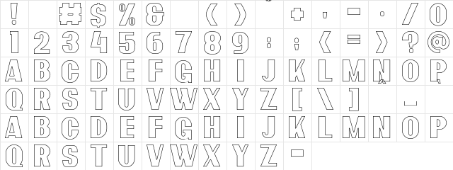 Bardon Outline Demo Outline  glyph index