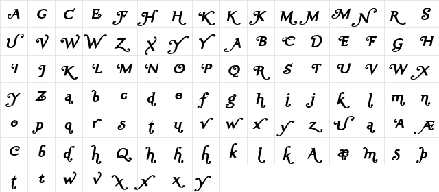 Ela Swashes XeBold Italic  glyph index