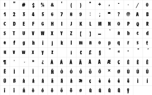 AntiqueOliTBolConIn1 Regular  glyph index